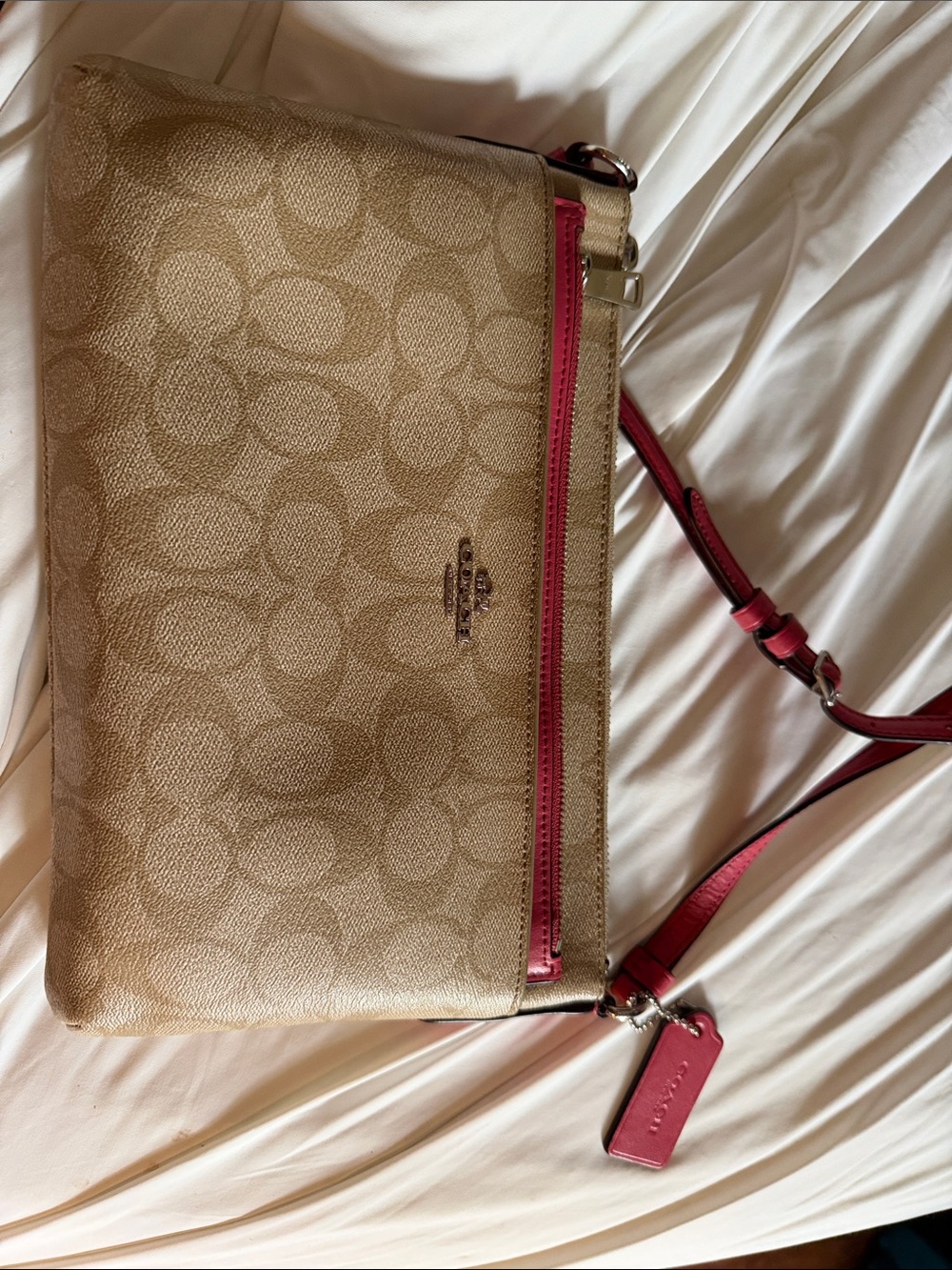 COACH EAST/WEST Raspberry tan CROSSBODY POP-UP POUCH handbag crossbody purse